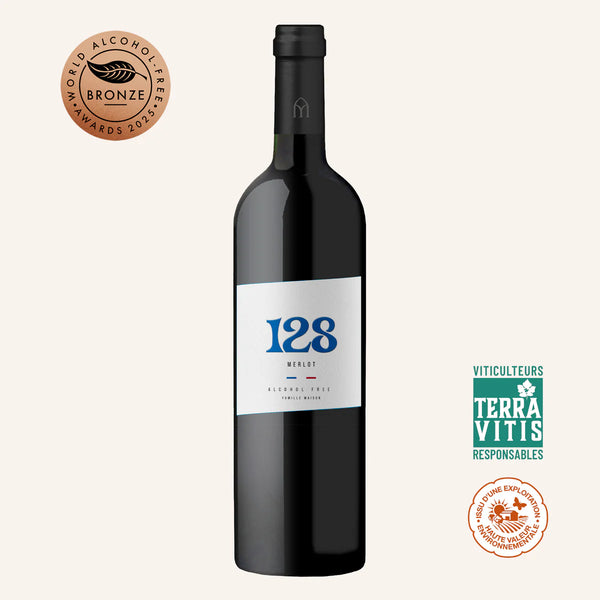 Vino rosso 128 Merlot senza alcool 0,0%