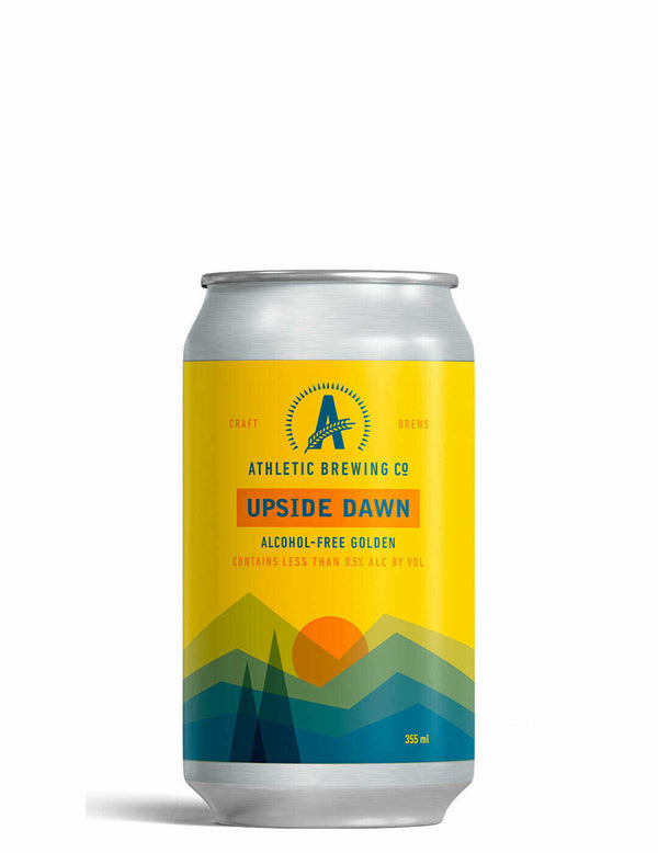 Birra Athletic Brewing Upside Dawn senza alcol 0,5% Sanzalc, cantina analcolica per adulti disinibiti