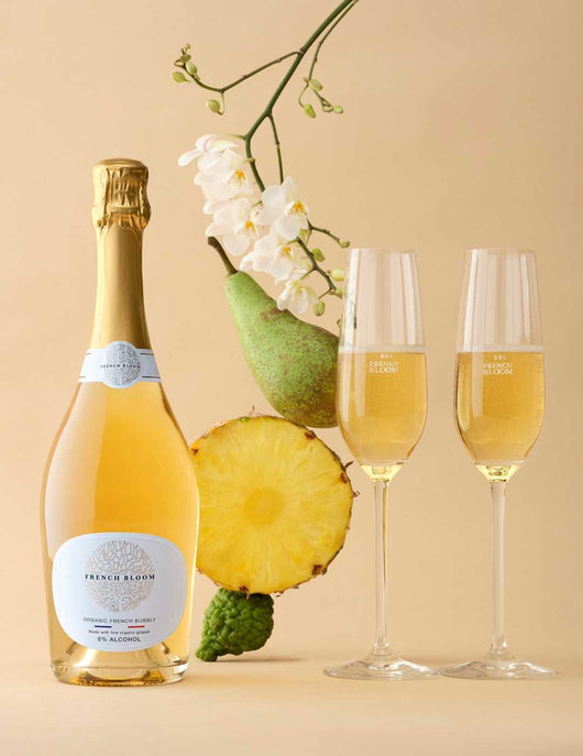 Effervescente French Bloom bianco 0,0% senza alcool Sanzalc, cantina analcolica per adulti disinibiti