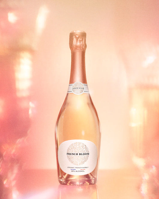 Effervescente French Bloom rosé 0,0% senza alcool Sanzalc, cantina analcolica per adulti disinibiti