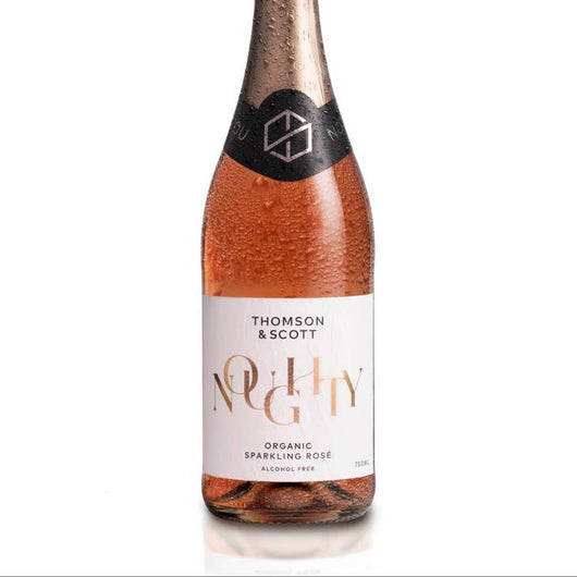 Spumante Noughty rosé 0,0% senza alcool Sanzalc, cantina analcolica per adulti disinibiti