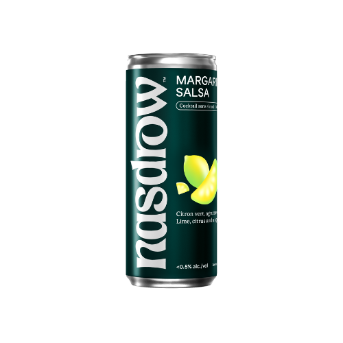 Lattina mocktail Nasdrow Margarita Salsa con lime con 0,5% di alcol, ideale per feste rinfrescanti.