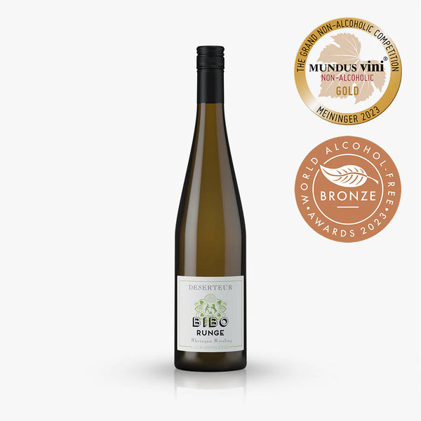 Vino bianco Déserteur Riesling BIBO RUNGE senza alcool 0,5% Sanzalc, cantina analcolica per adulti disinibiti